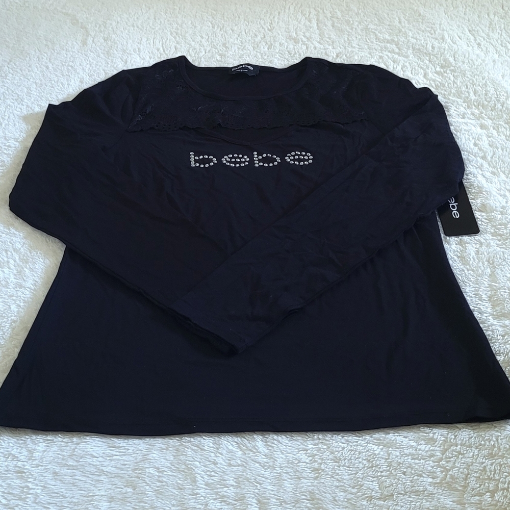 bebe Black🖤 Peek-a-boo Lace Accent Top - NWT - Picture 13 of 15